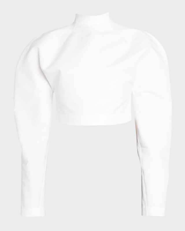 Mock Neck Cropped Cotton Top